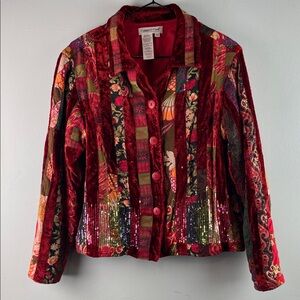 Coldwater Creek Red Multicolor Patchwork Blazer Size PM